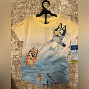 Bluey Kids Pajama Set - Yellow and Blue with Characters size S 6/6X-NWT